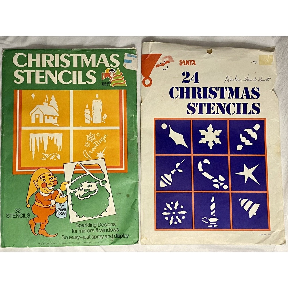 1970s Christmas Window Stencils Set Of 2 Vintage